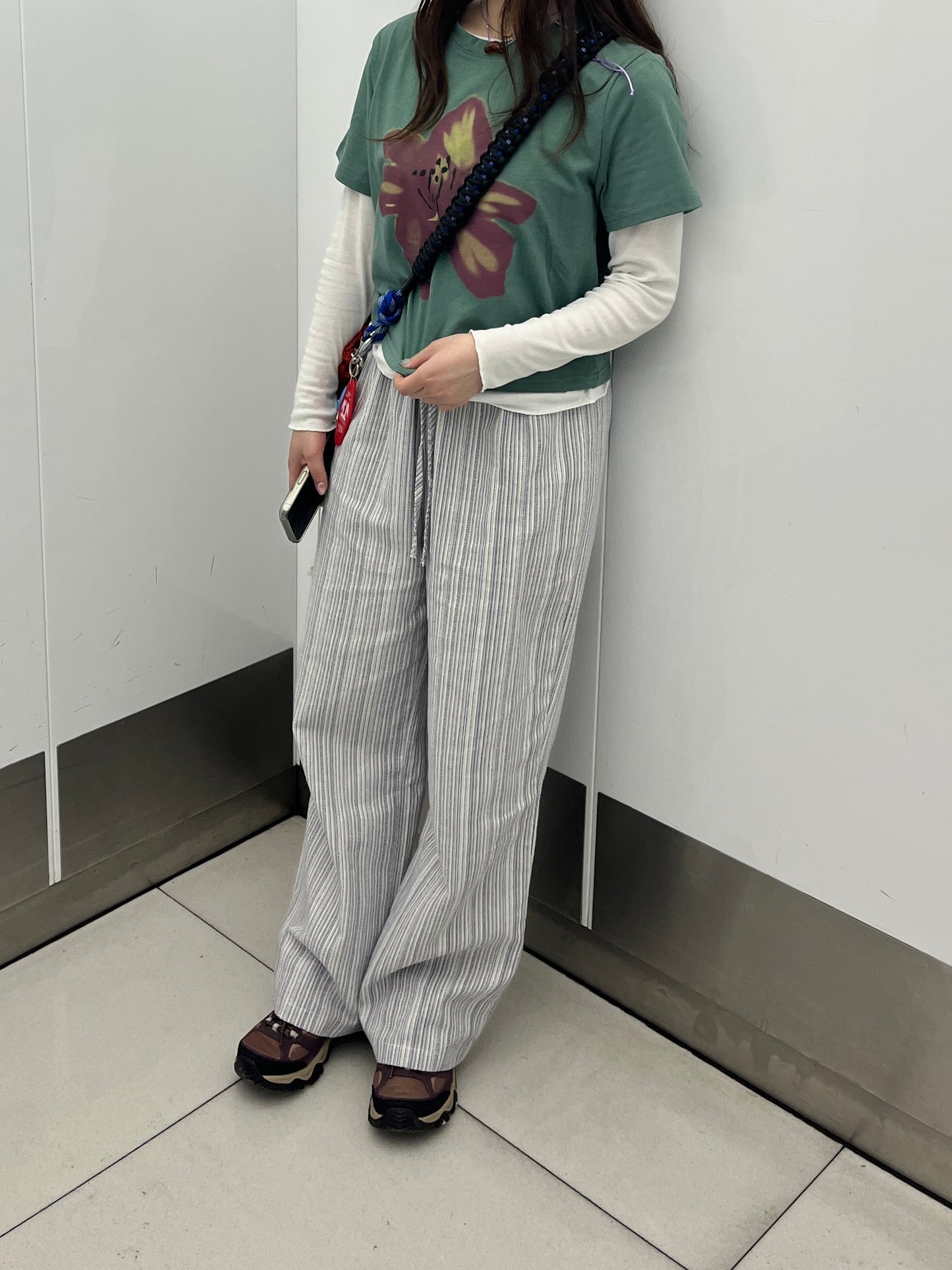 ウエストリボンストライプワイドパンツ DPB78140