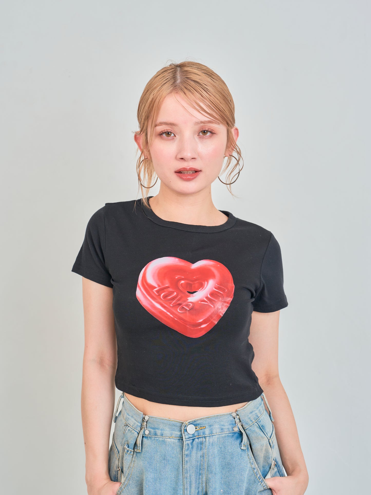 ハートプリントクロップドTシャツ DPB75070