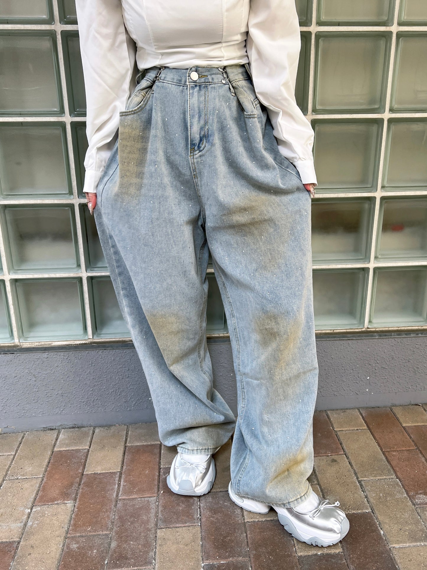 ヴィンテージウォッシュビジューデニムパンツ DPB79143
