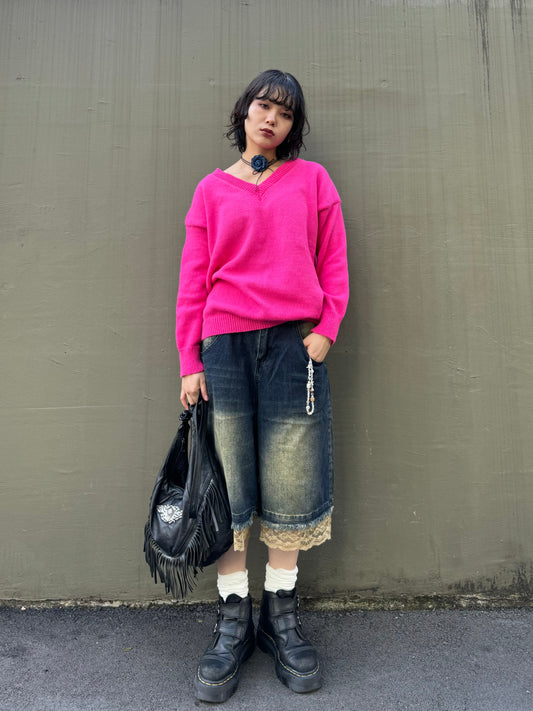 レースウォッシュデニムハーフパンツ DPA20444