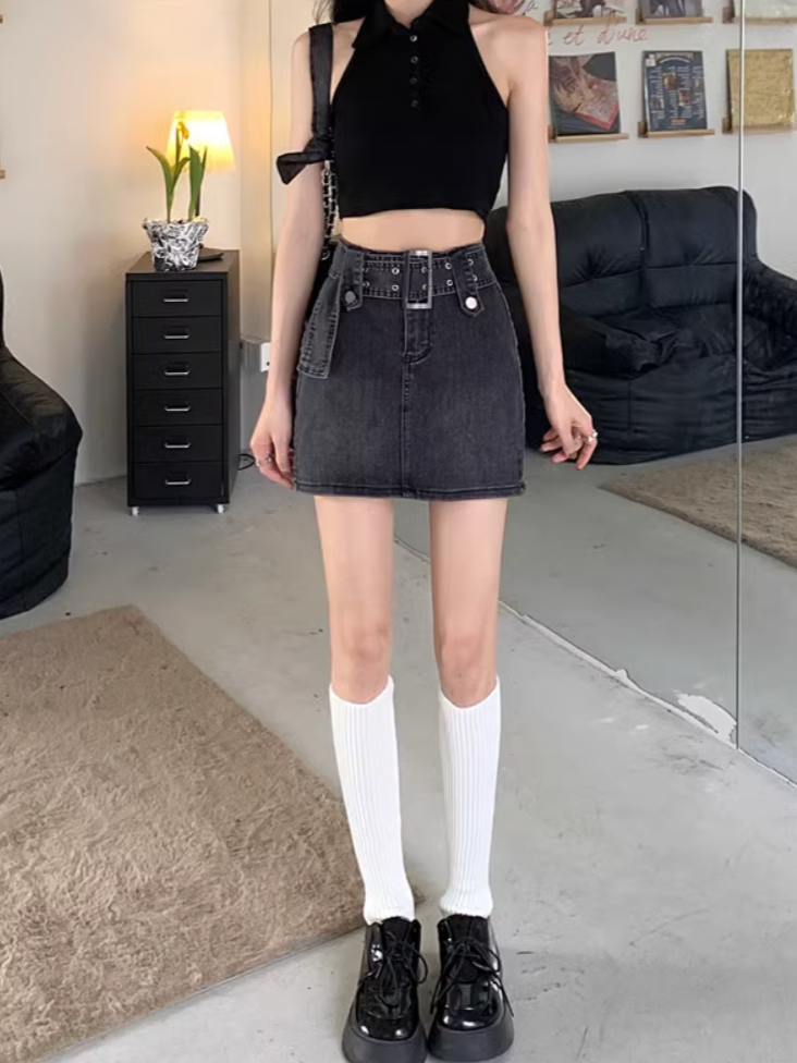 ベルトデニムミニスカート DPB71240