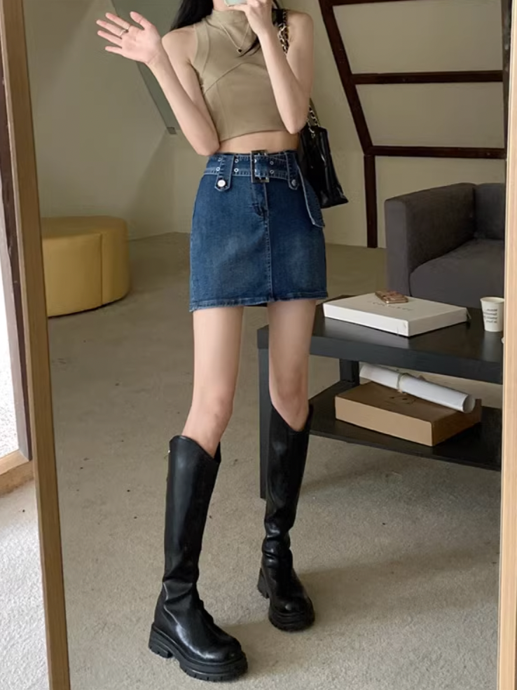 ベルトデニムミニスカート DPB71240