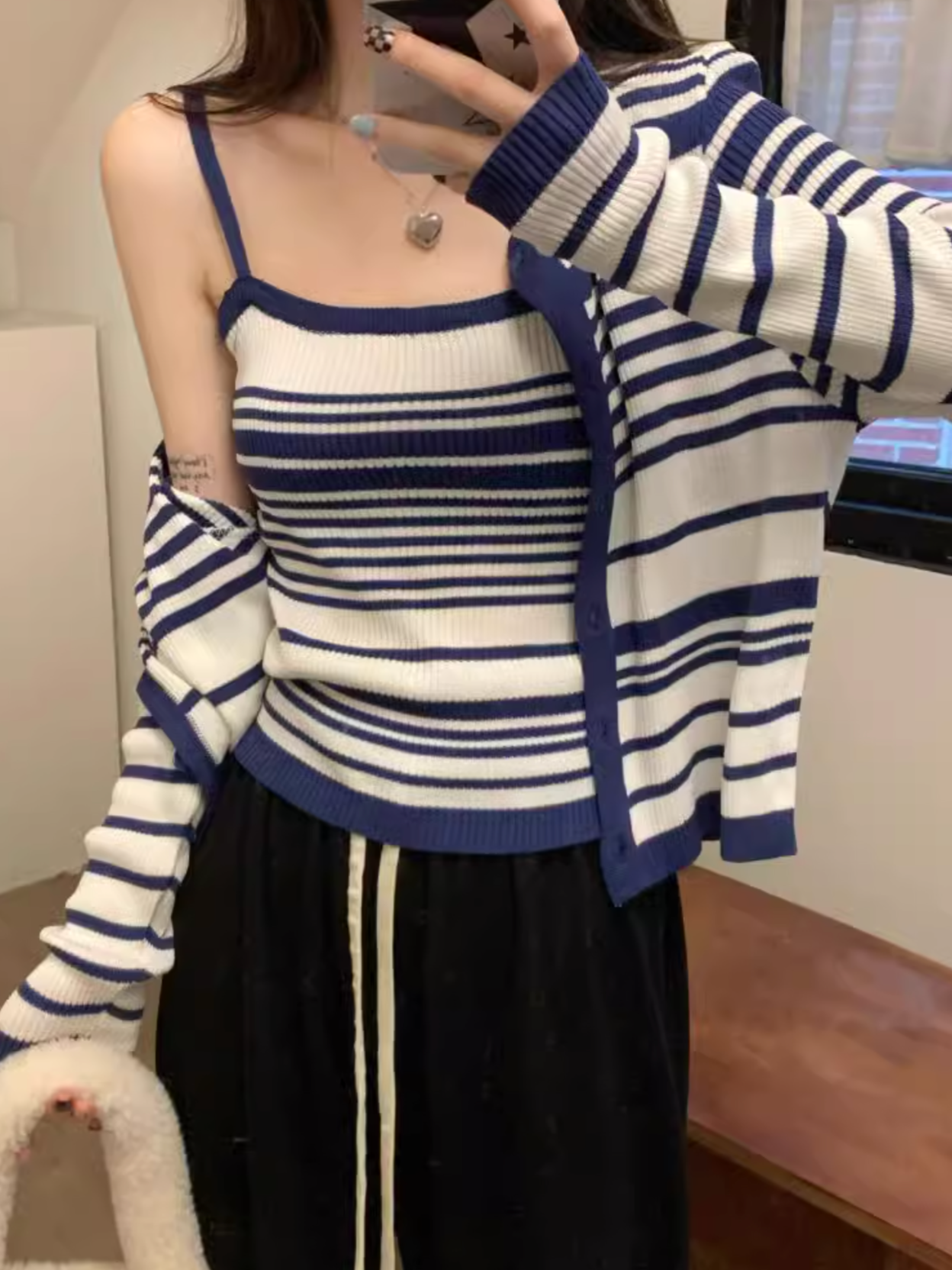 ボーダーニットキャミカーディガン CPA42218