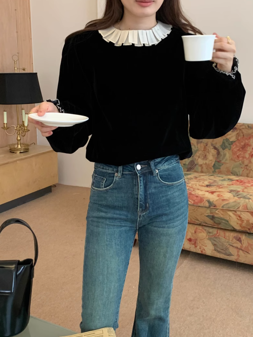 パフスリーブベルベットトップス CAA00456