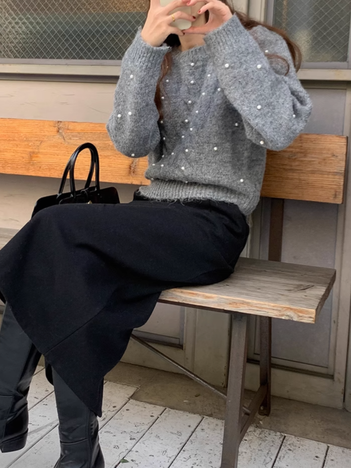 グレーパールニット CAA00459