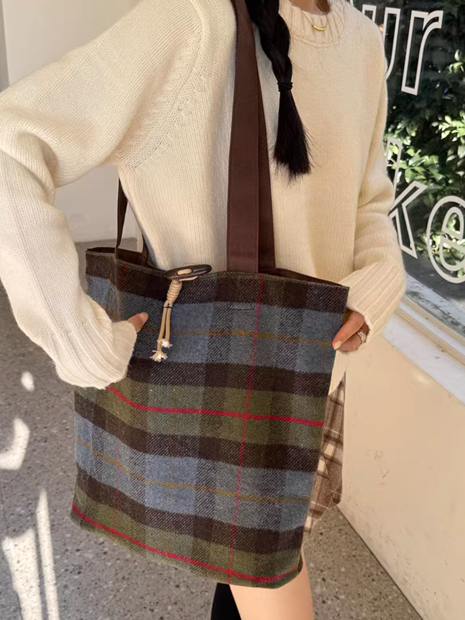 ウールチェックトートバッグ CAA00470