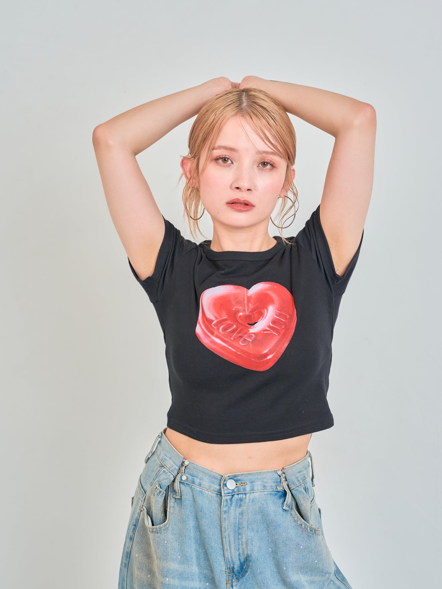 ハートプリントクロップドTシャツ DPB75070