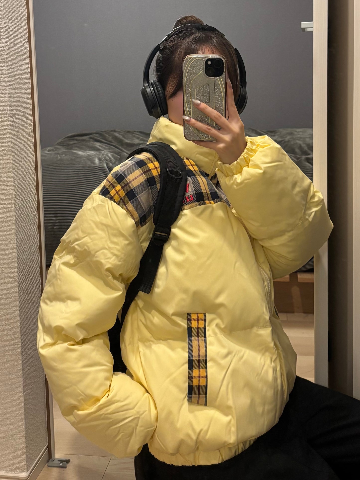 イエローチェックダウンジャケット DPB88103