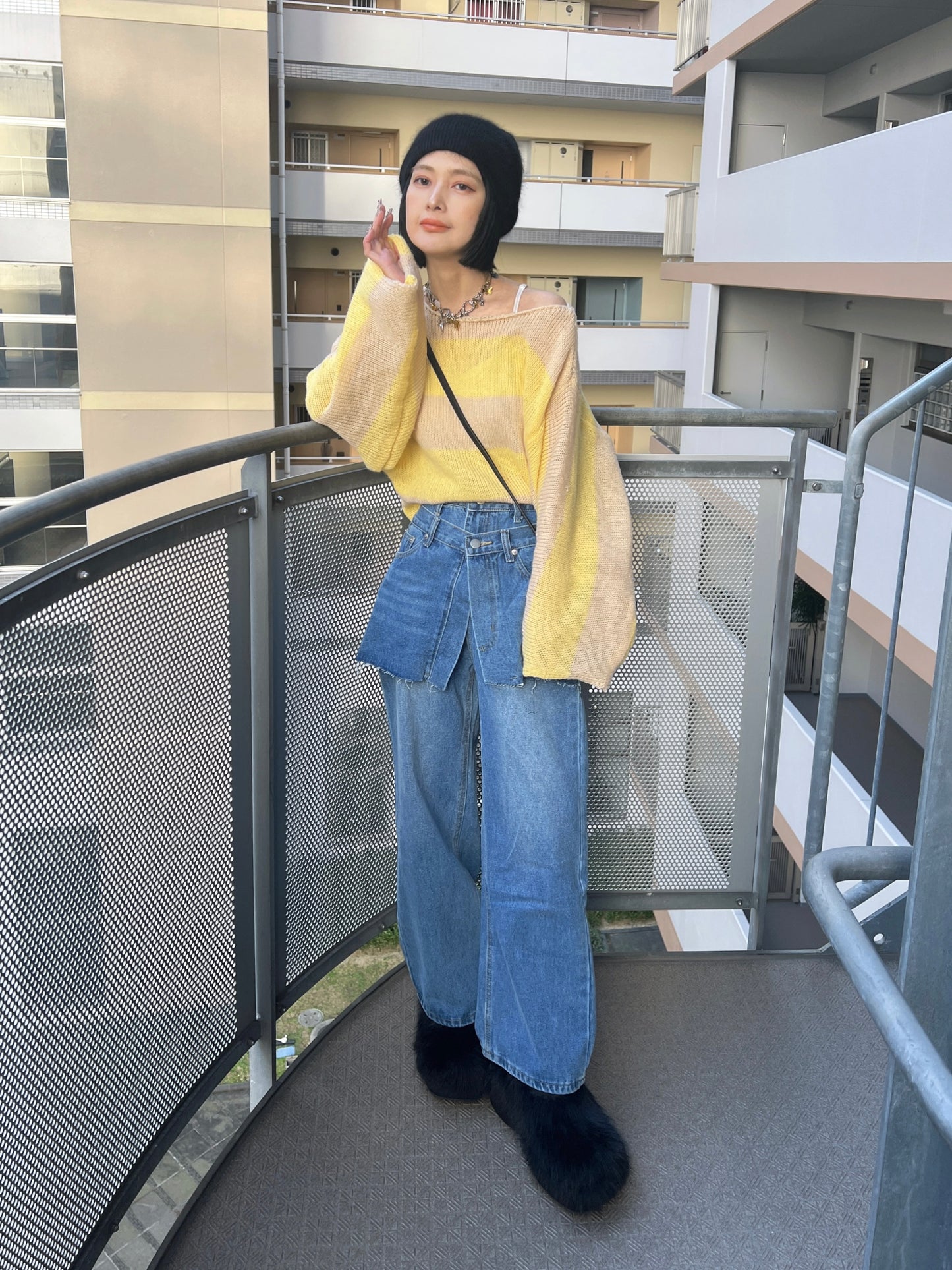 ボーダーモヘアライクルーズニット DPB79065