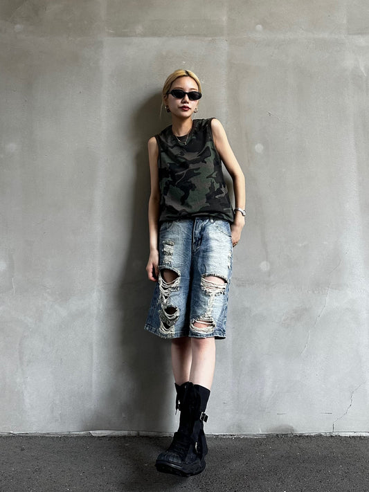 ダメージハーフデニムパンツ DPB26582