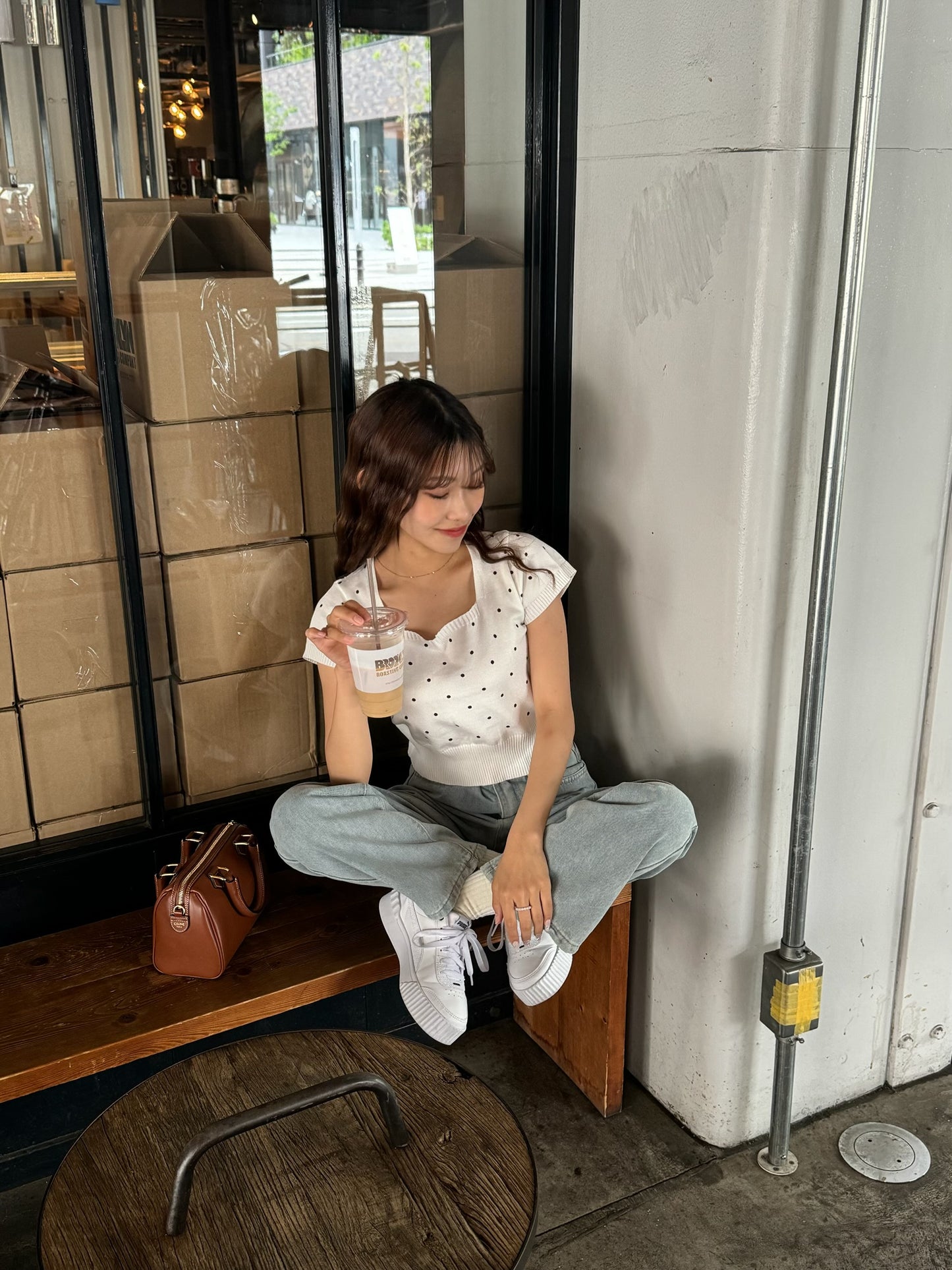 スクエアネックドットニットTシャツ CPA45008
