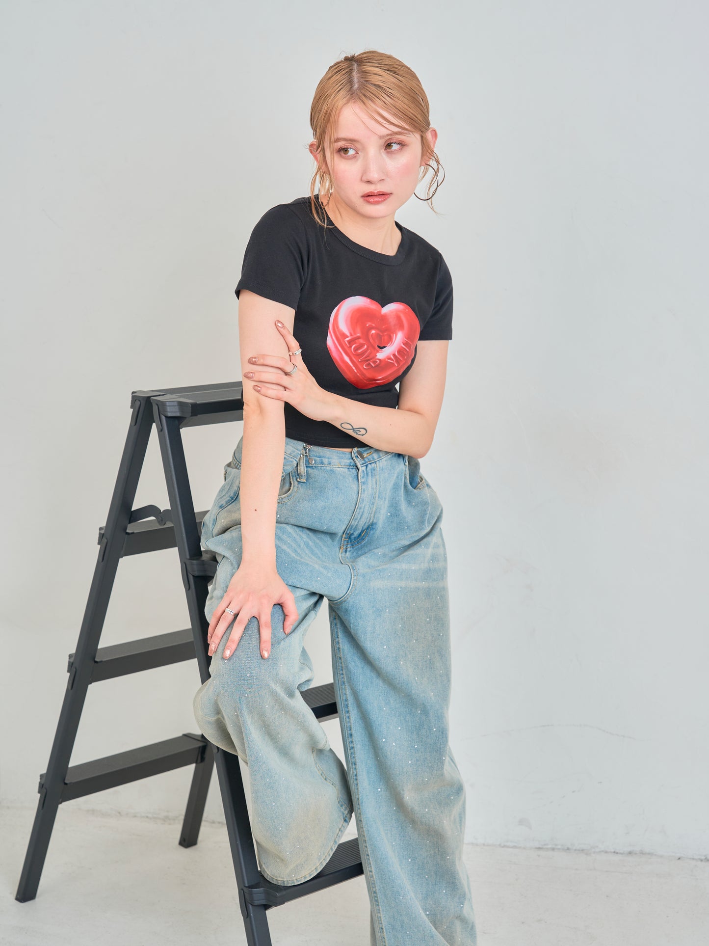ハートプリントクロップドTシャツ DPB75070