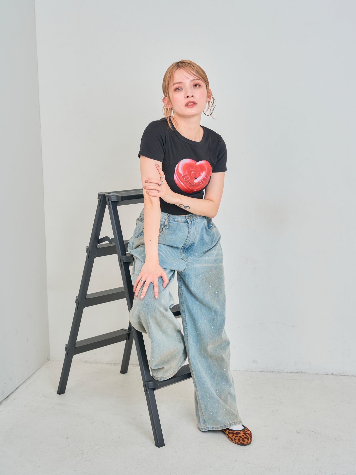 ハートプリントクロップドTシャツ DPB75070