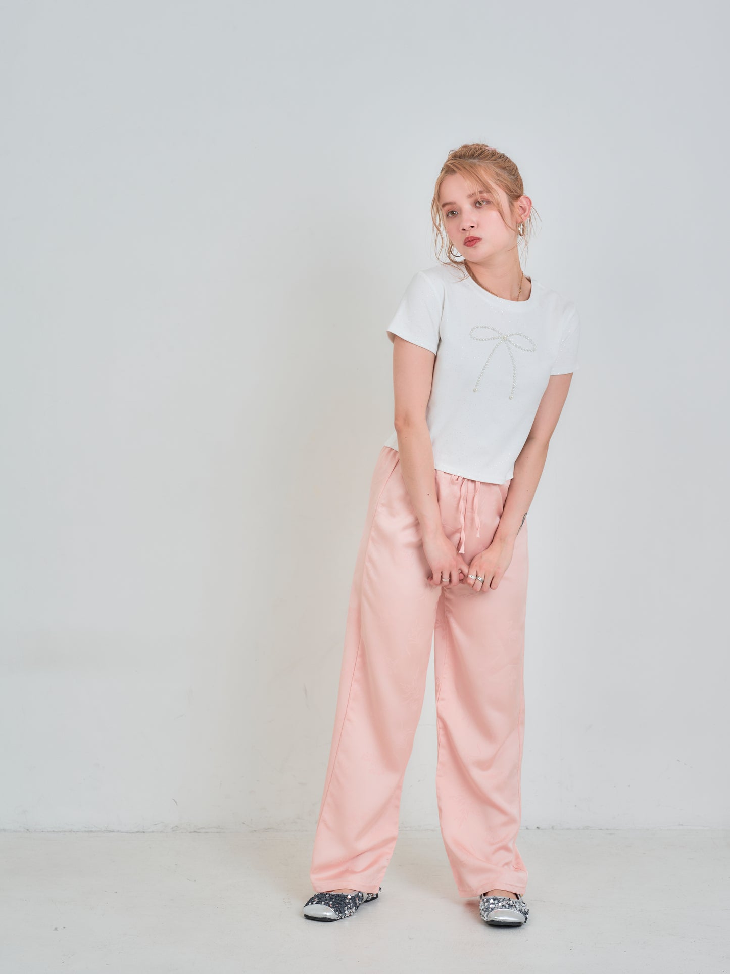 パールリボンラメTシャツ DPB75031