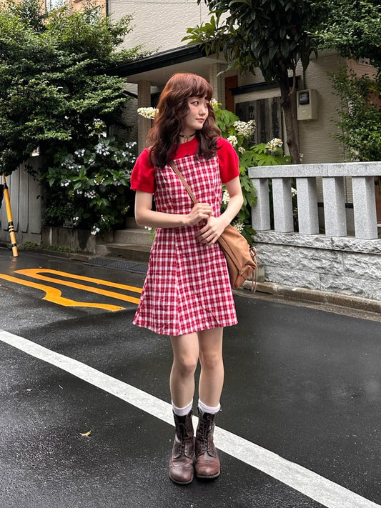 レッドチェックレトロワンピース DPA43363