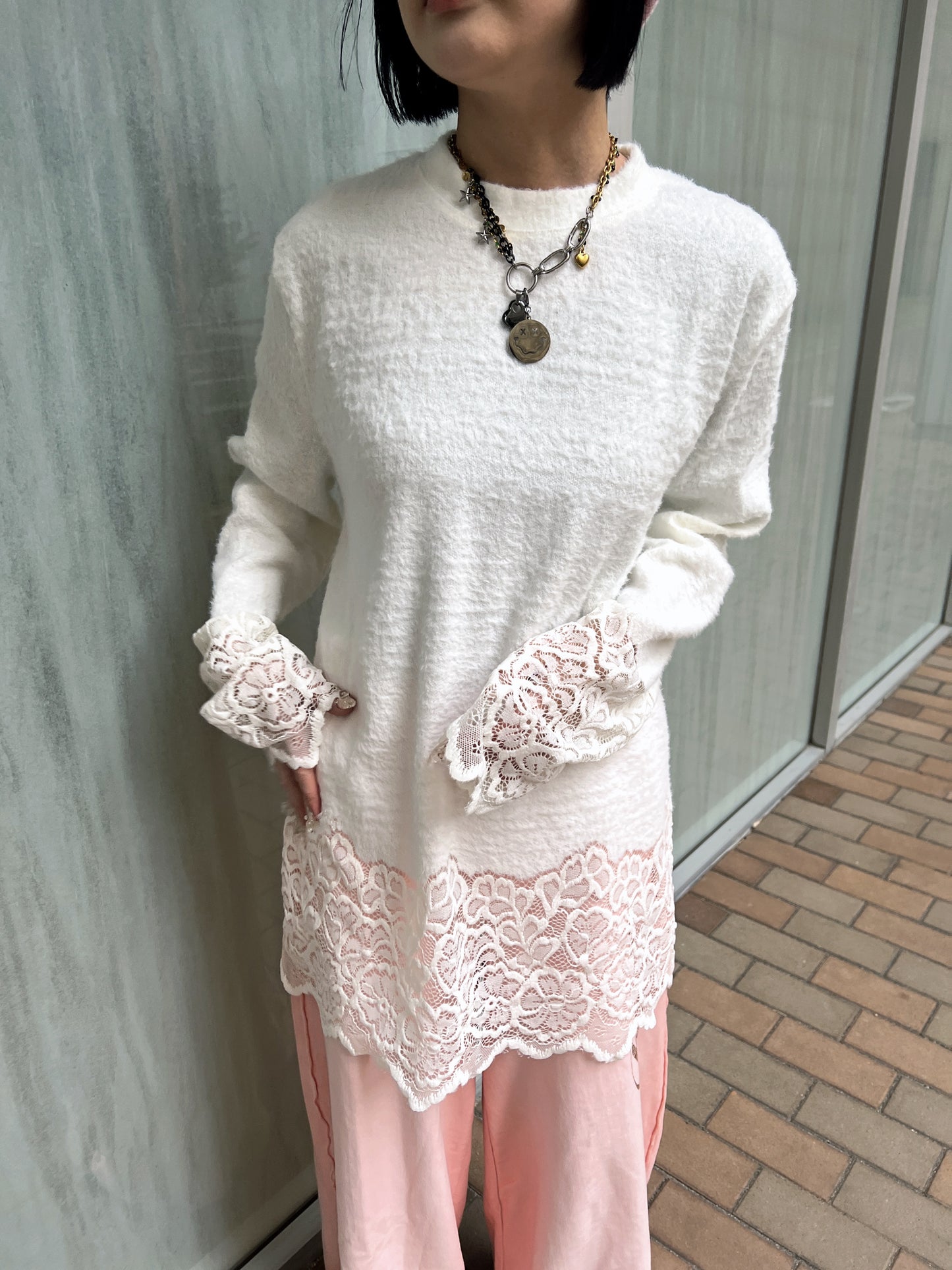 レースデザインロングTシャツ DPB79115