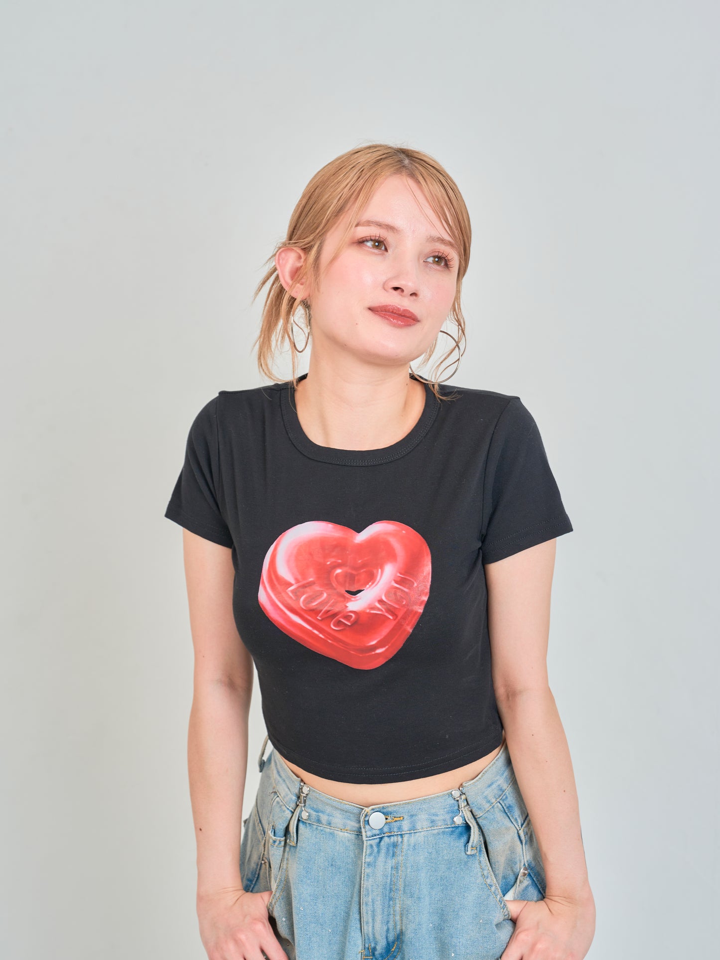 ハートプリントクロップドTシャツ DPB75070