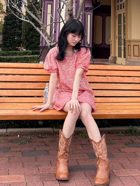 スパンコールピンクミニワンピース DPA43309