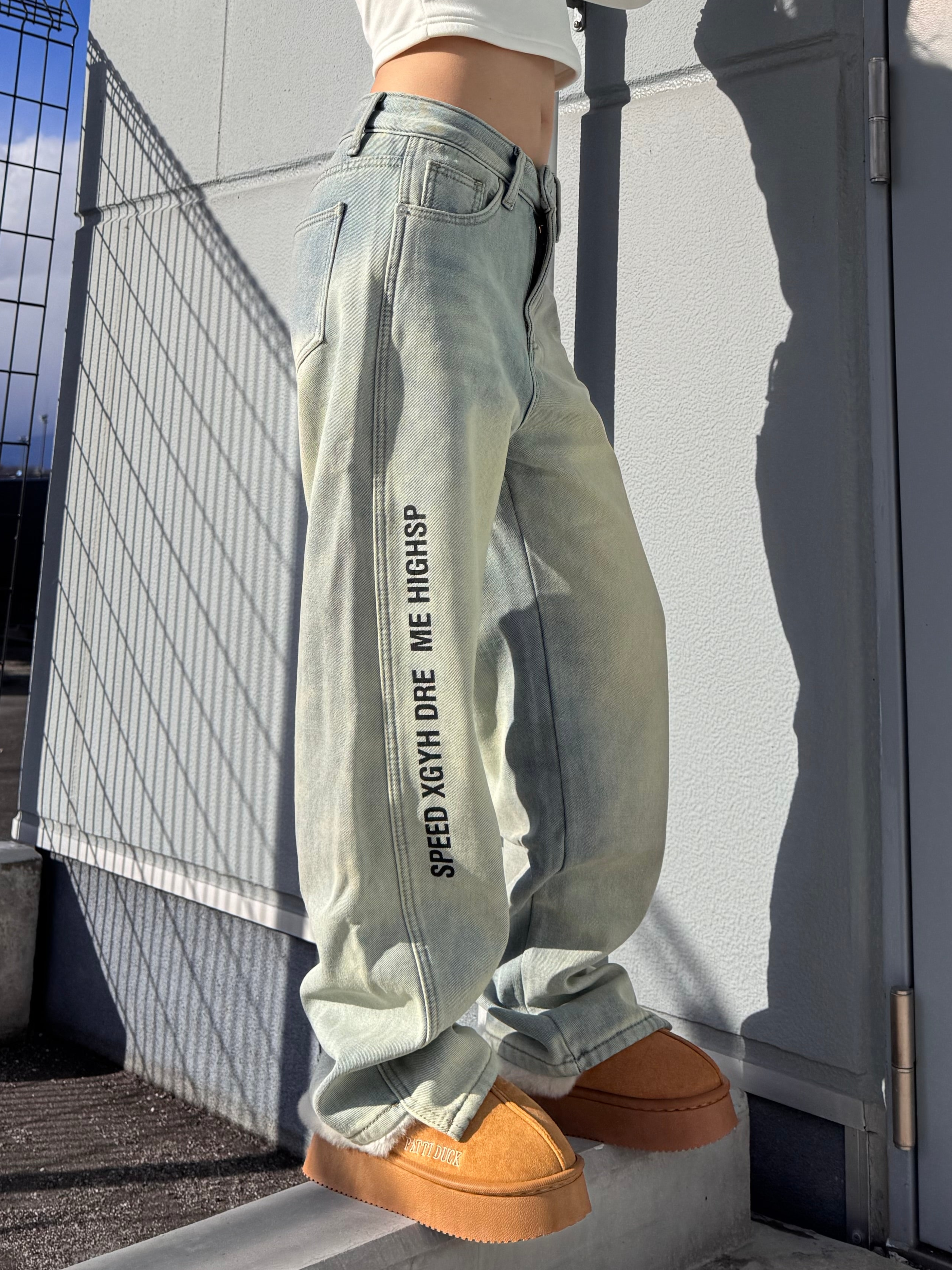 ストリート バックロゴ デニムパンツ M 2色 ストリート バックロゴ デニムパンツ M 2色