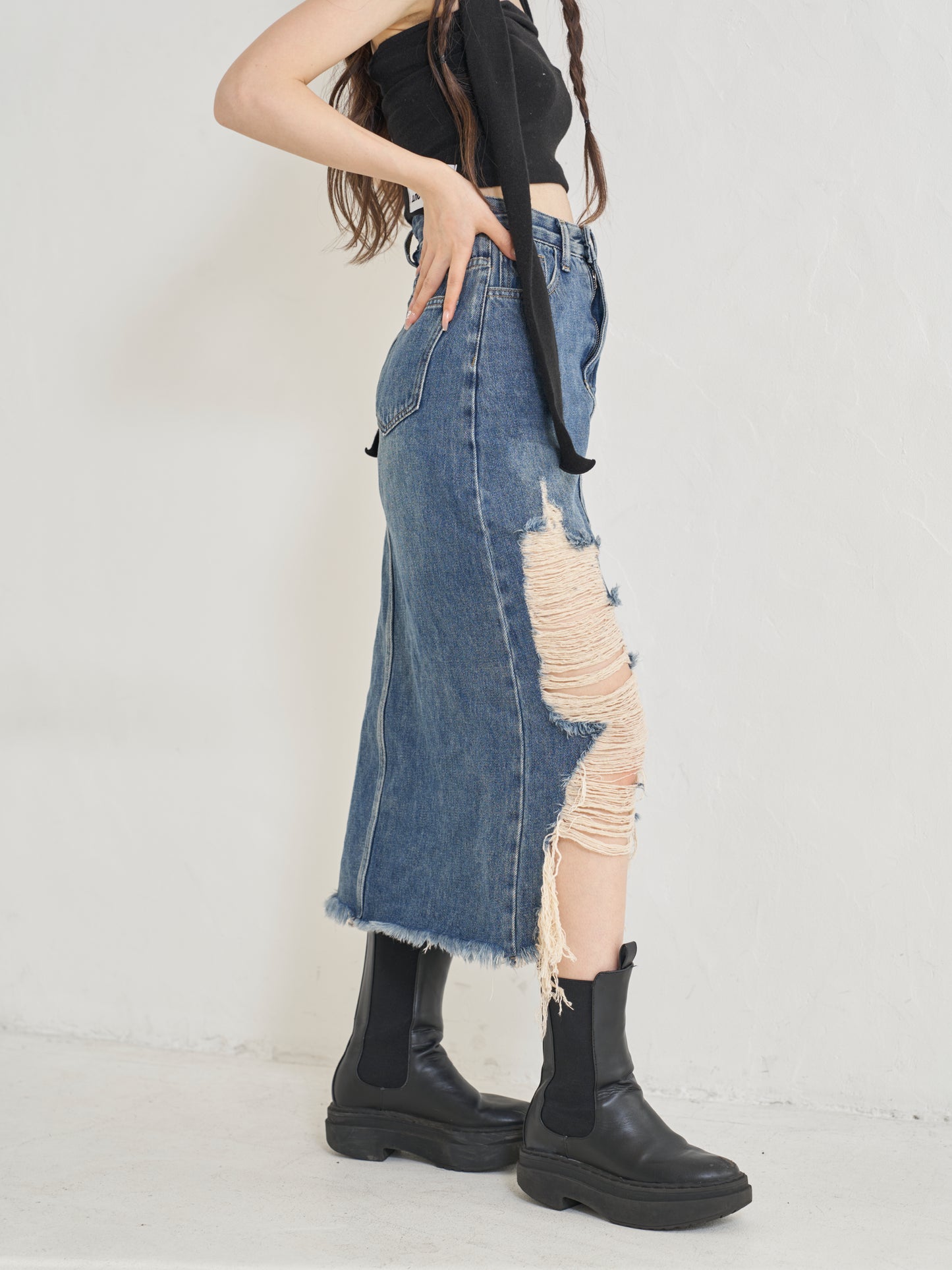 ハイダメージデニムロングスカート DPB30026