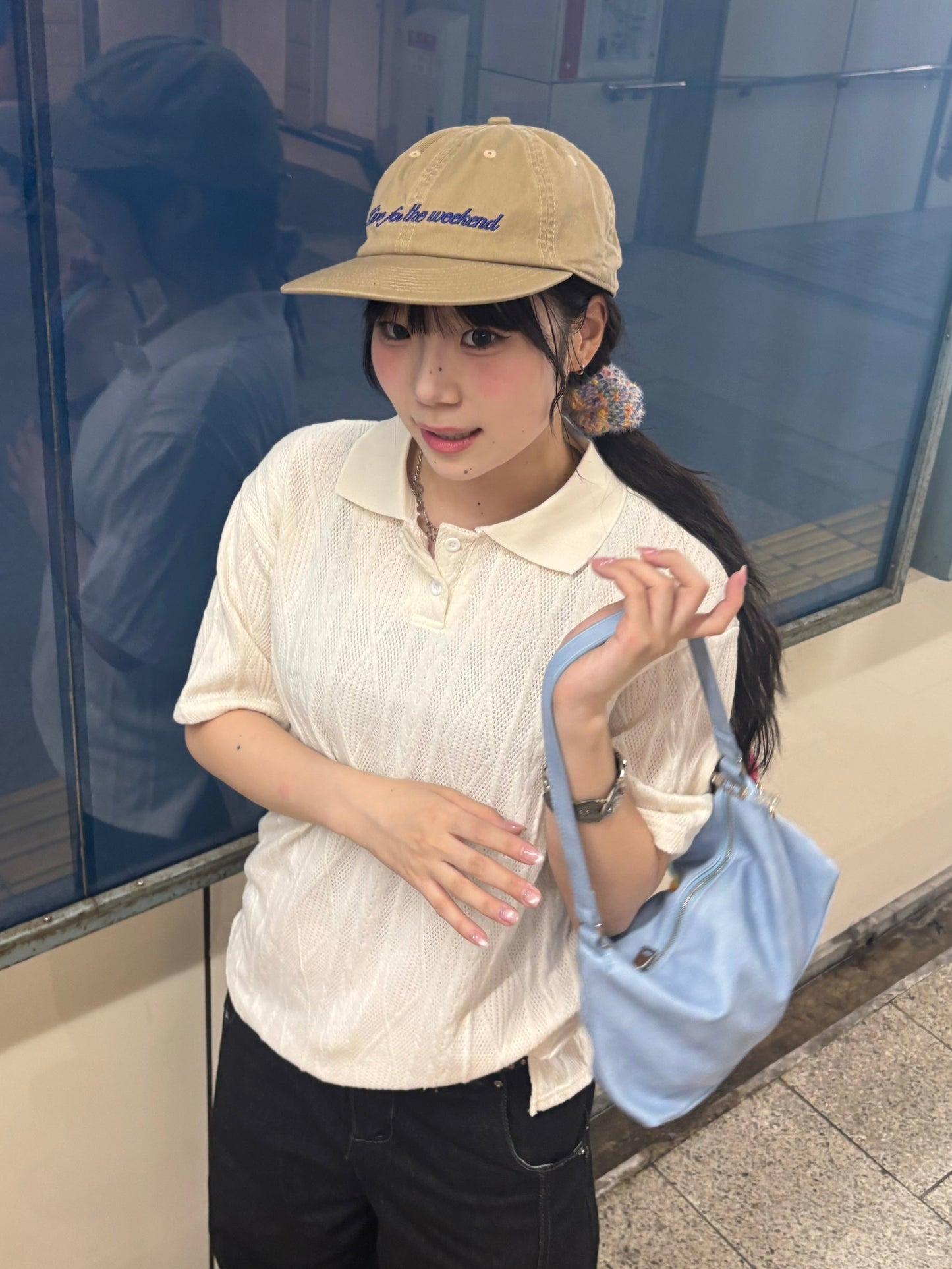 ホワイトニットポロTシャツ DPB89052