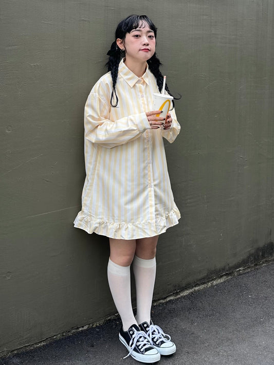 裾フリルストライプシャツ DPB76019