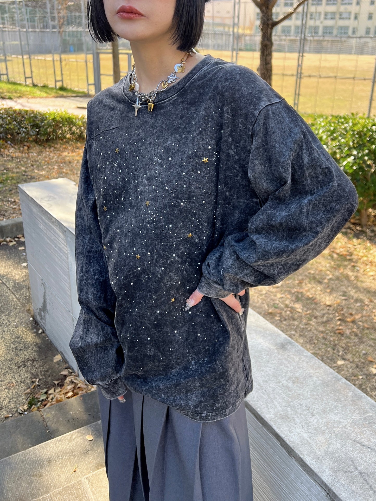 ヴィンテージラインストーンロングTシャツ DPB79093