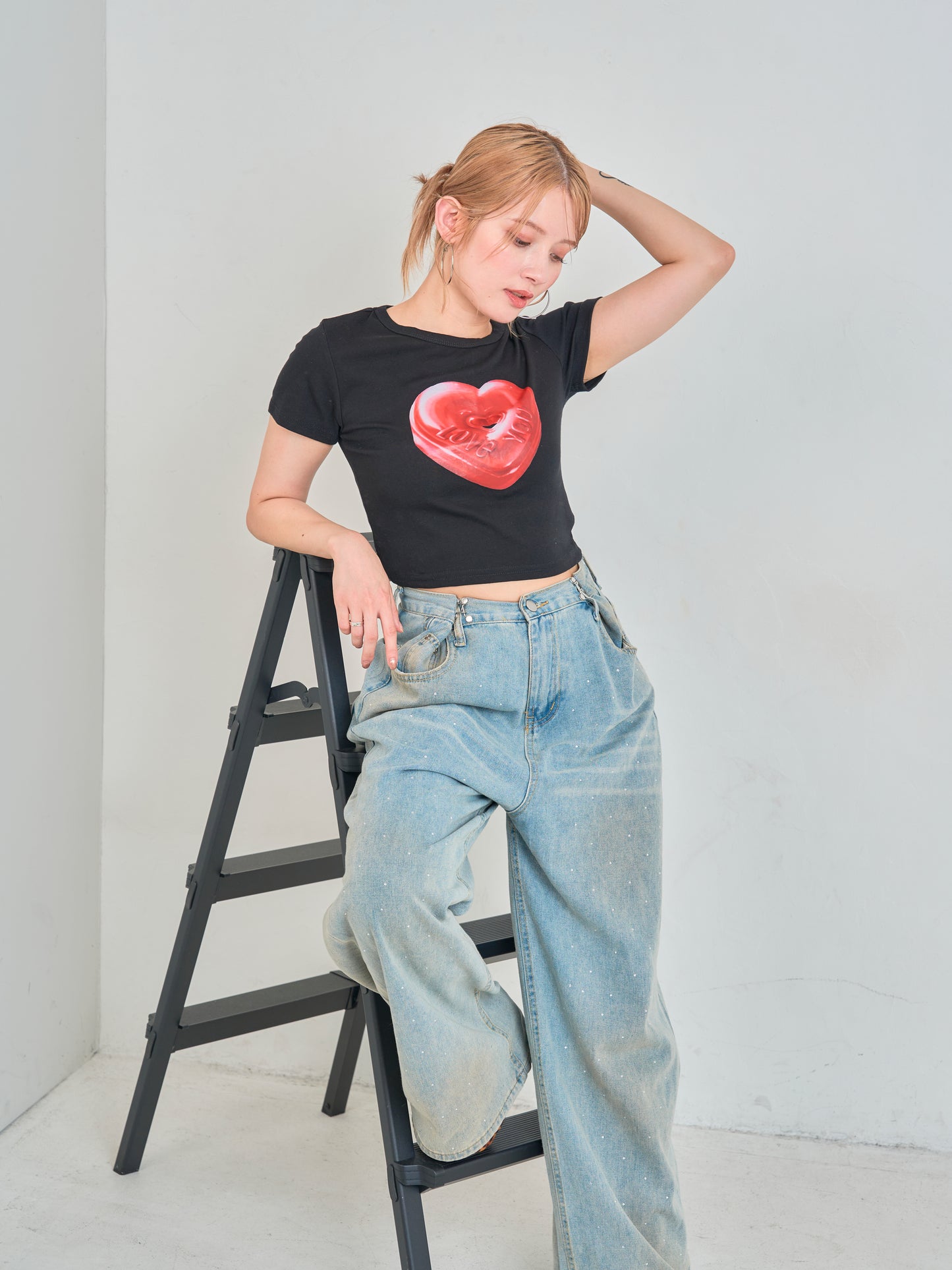 ハートプリントクロップドTシャツ DPB75070