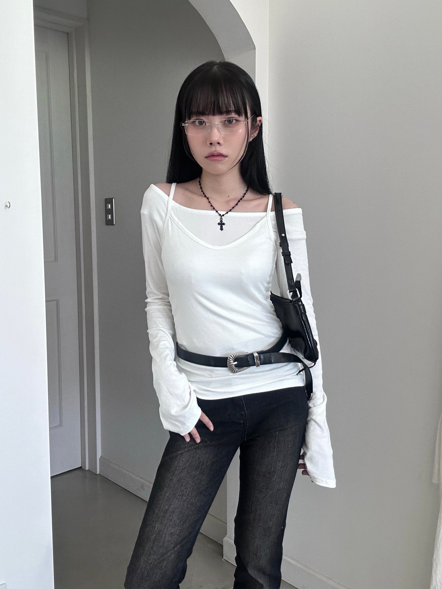 ダブルシャツホワイトトップス DPB43322