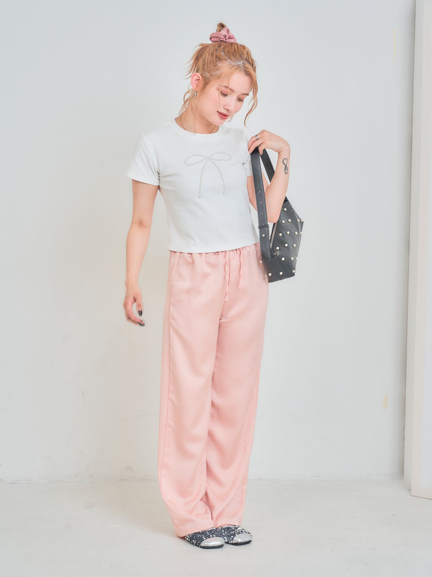 パールリボンラメTシャツ DPB75031