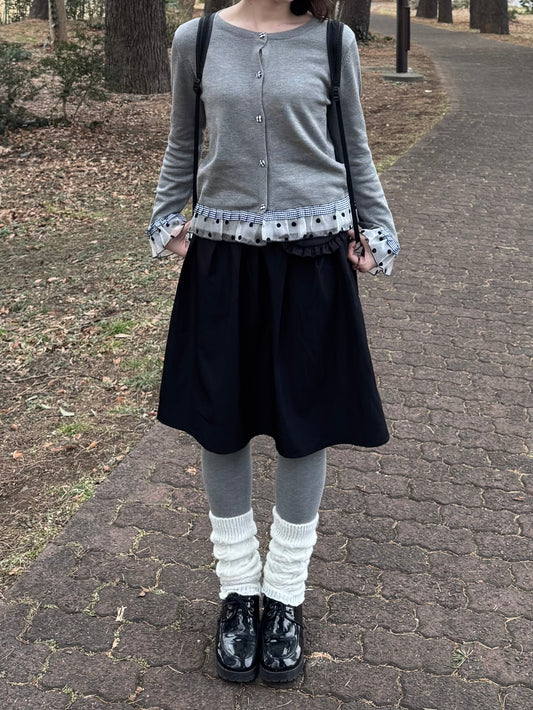 チェックボタンドットフリルカーディガン DPC03032