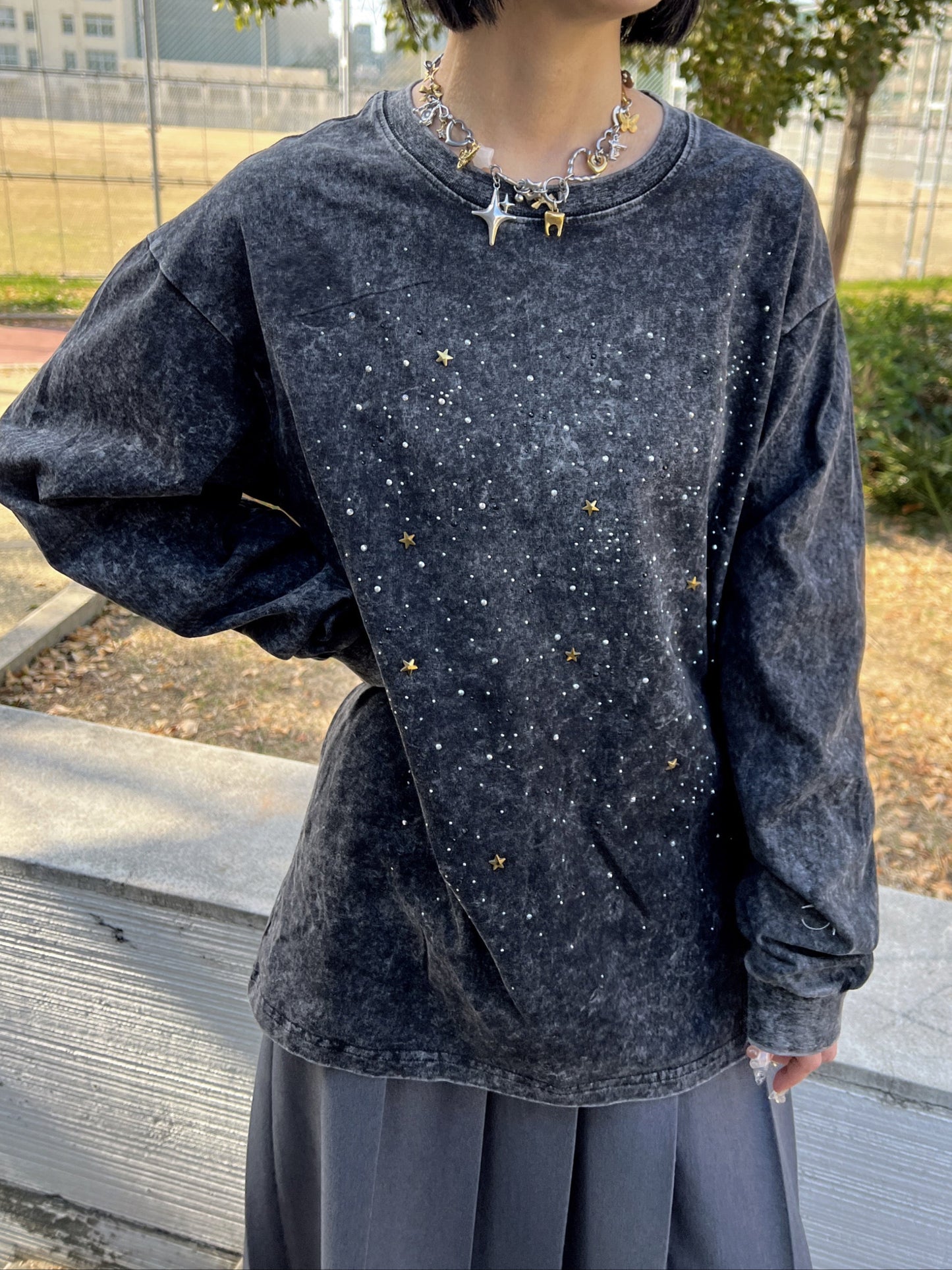 ヴィンテージラインストーンロングTシャツ DPB79093