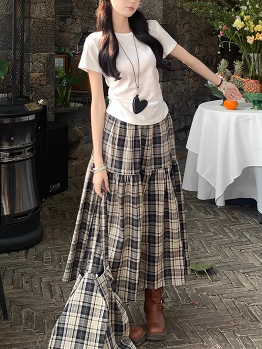 ブラウンチェックロングスカート DPB71712