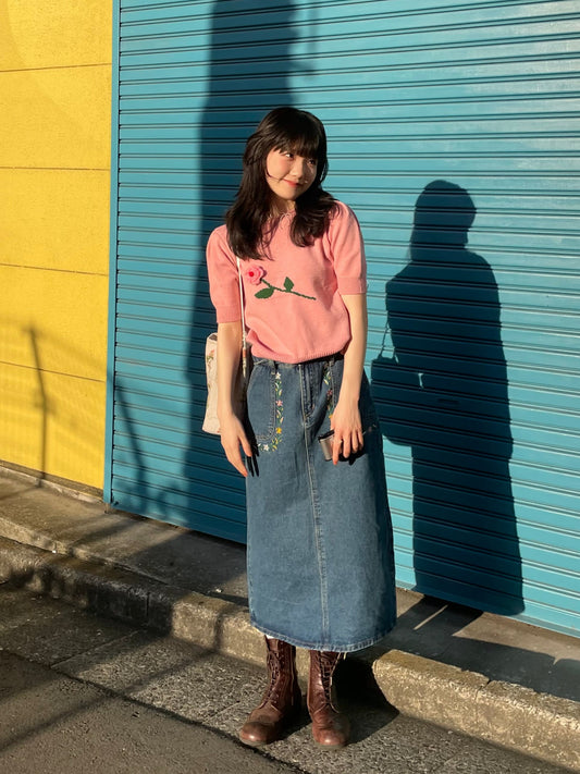 パフスリーブフラワーニットトップス DPA43406