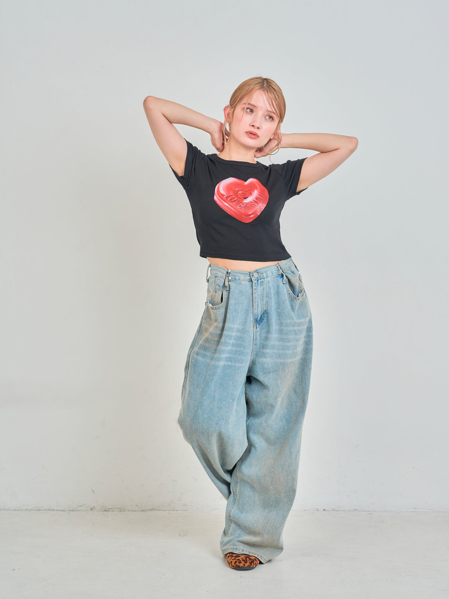 ハートプリントクロップドTシャツ DPB75070