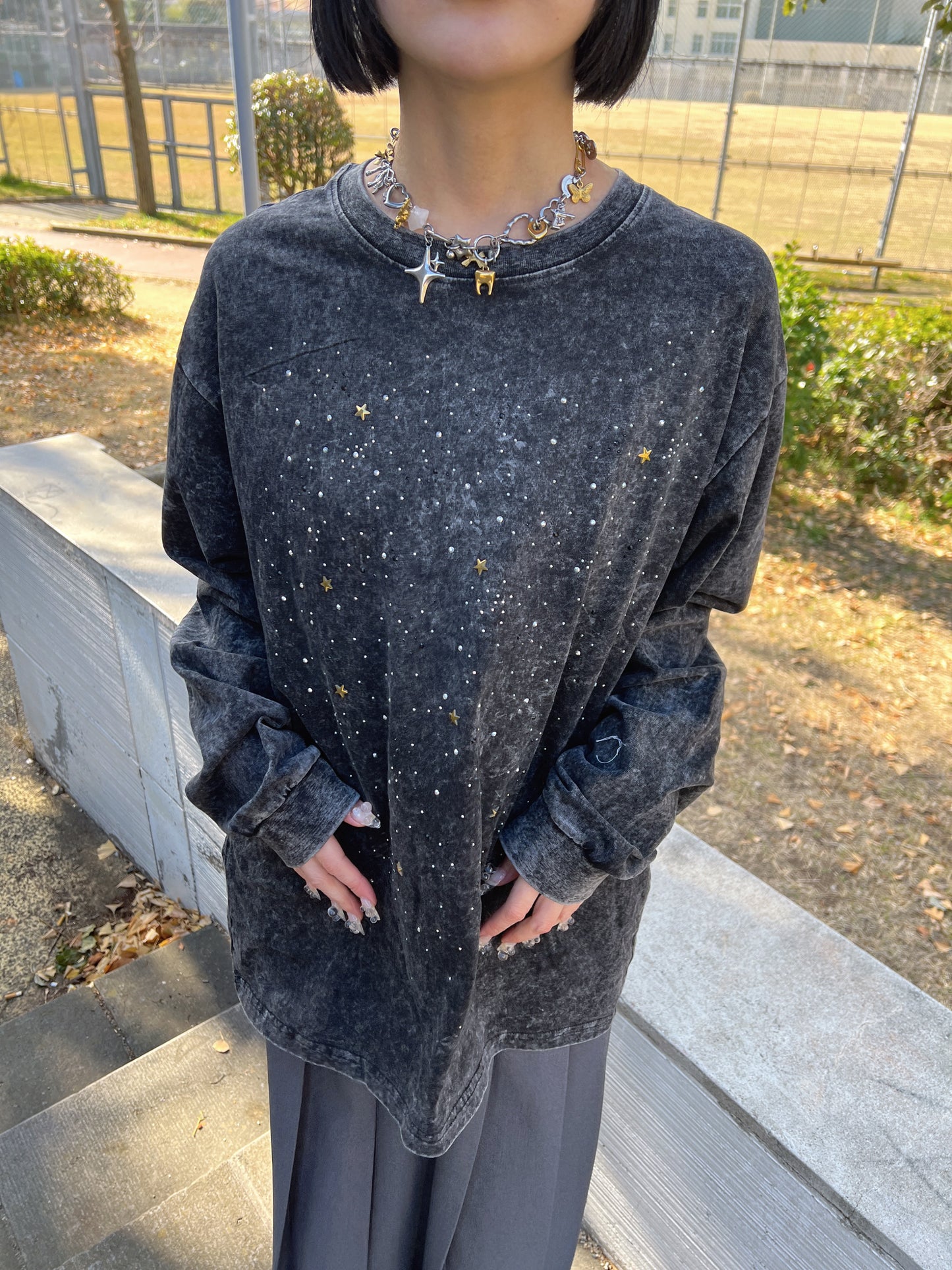 ヴィンテージラインストーンロングTシャツ DPB79093