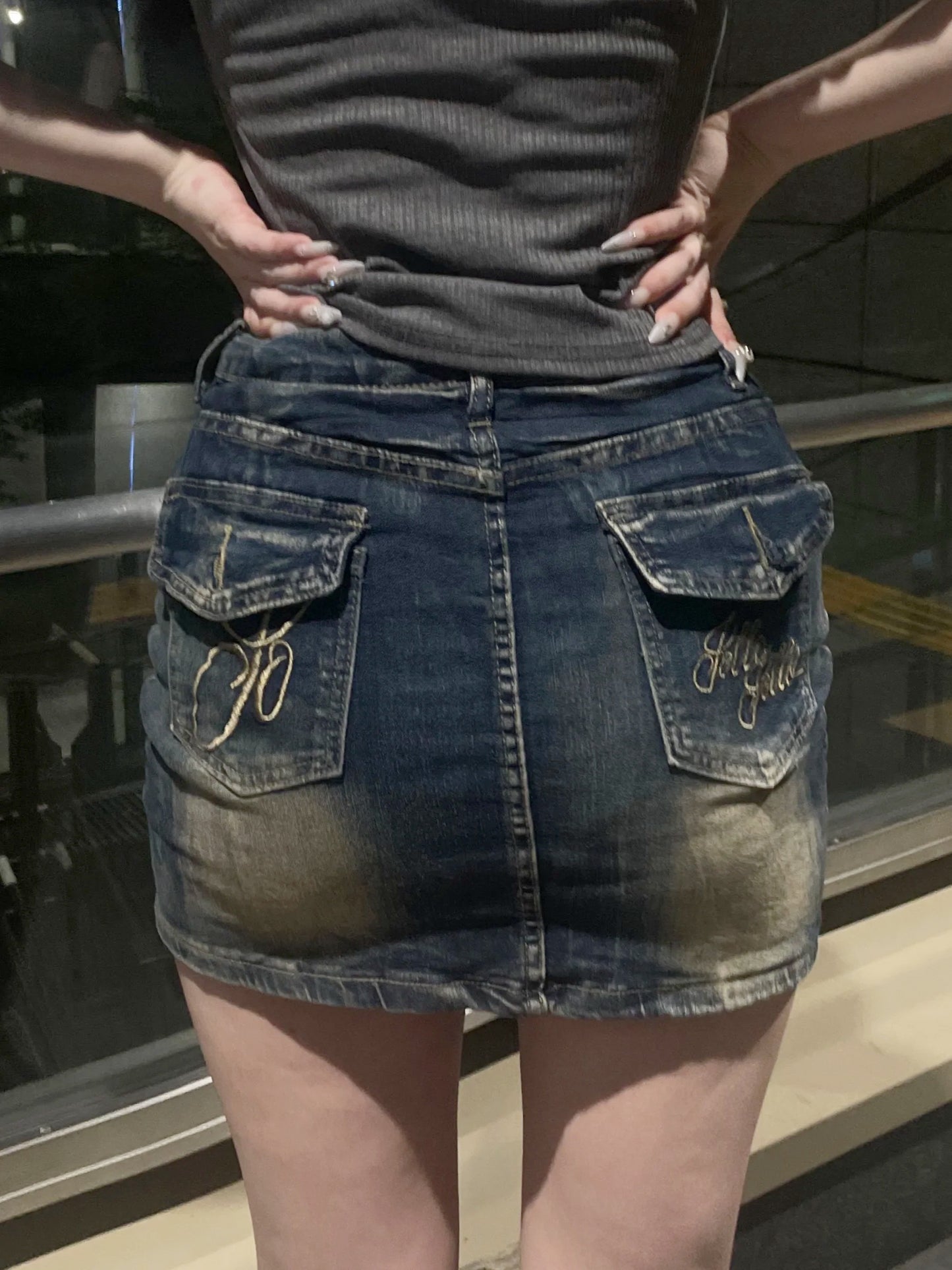 バック刺繍デニムミニスカート DPB74046