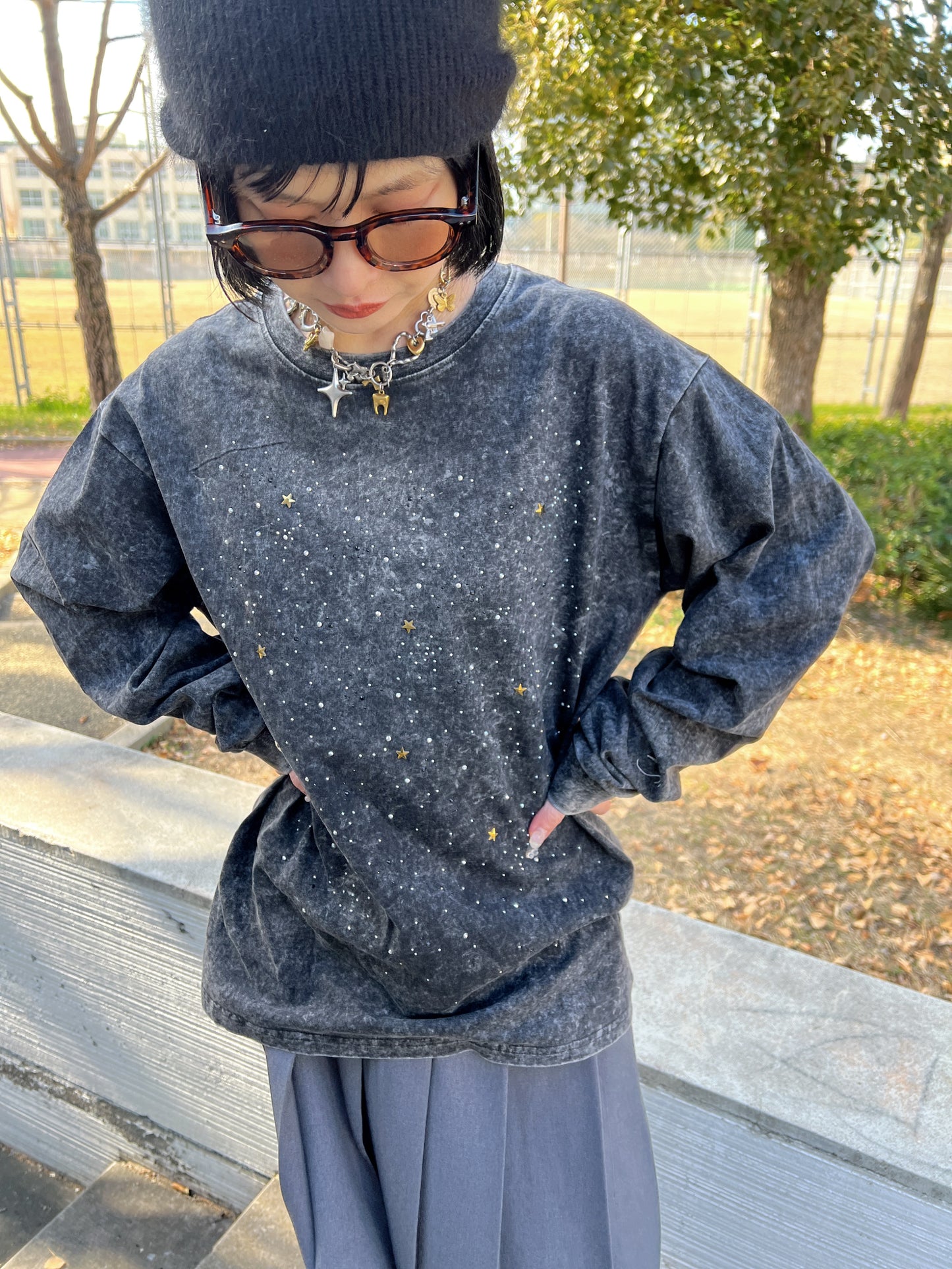 ヴィンテージラインストーンロングTシャツ DPB79093