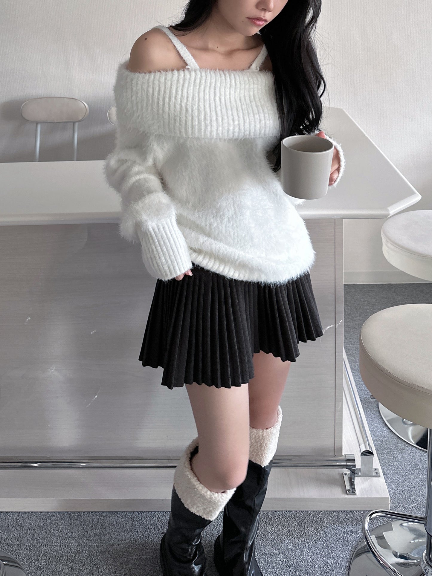 ブラックモコモコロングブーツ DPB43204