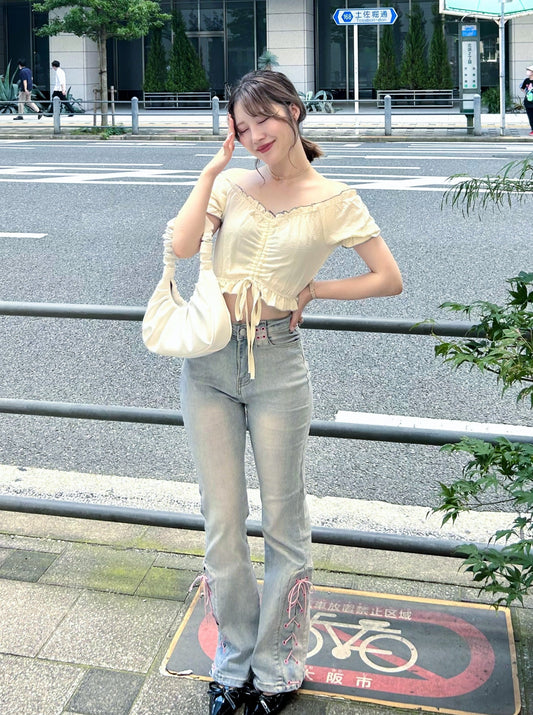 レースアップフレアデニムパンツ CPA22094