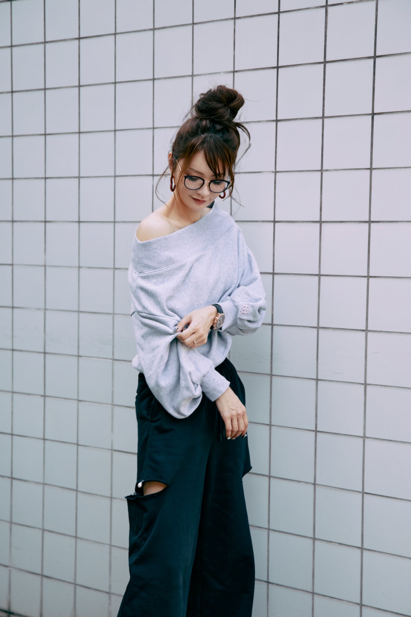 【成瀬愛里】slim warmer tops【lace】