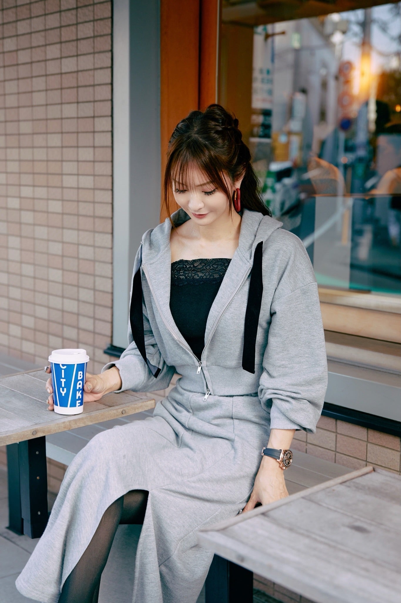 【成瀬愛里】slim warmer tops【lace】