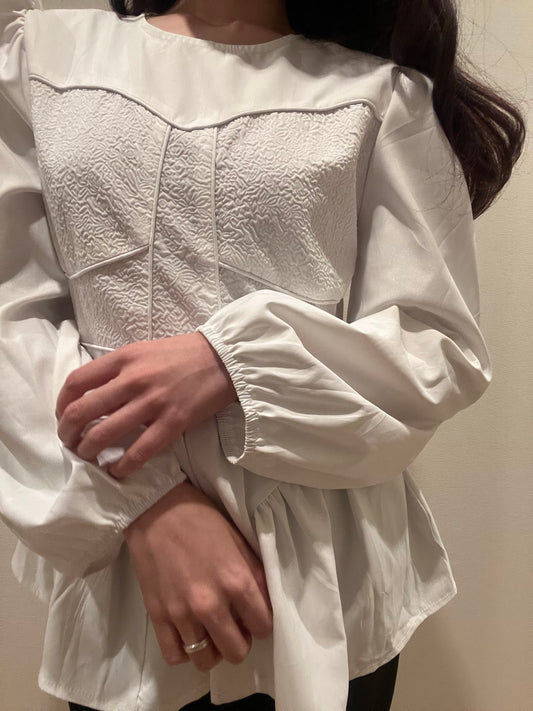 パフスリーブペプラムブラウス CPA03071