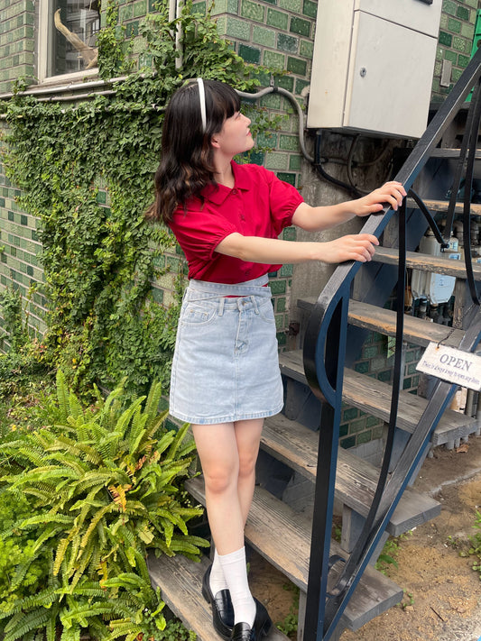 レトロパフスリーブブラウス DPA43196