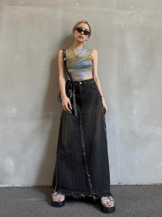 ブラックデニムロングスカート DPB26156