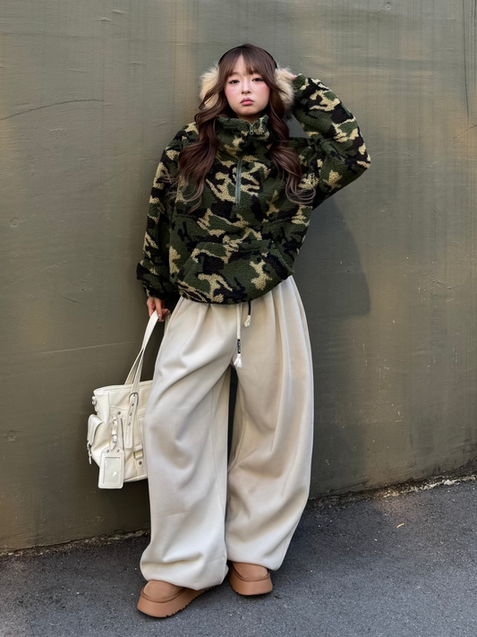 カモフラボアハーフジッププルオーバー DPB86180