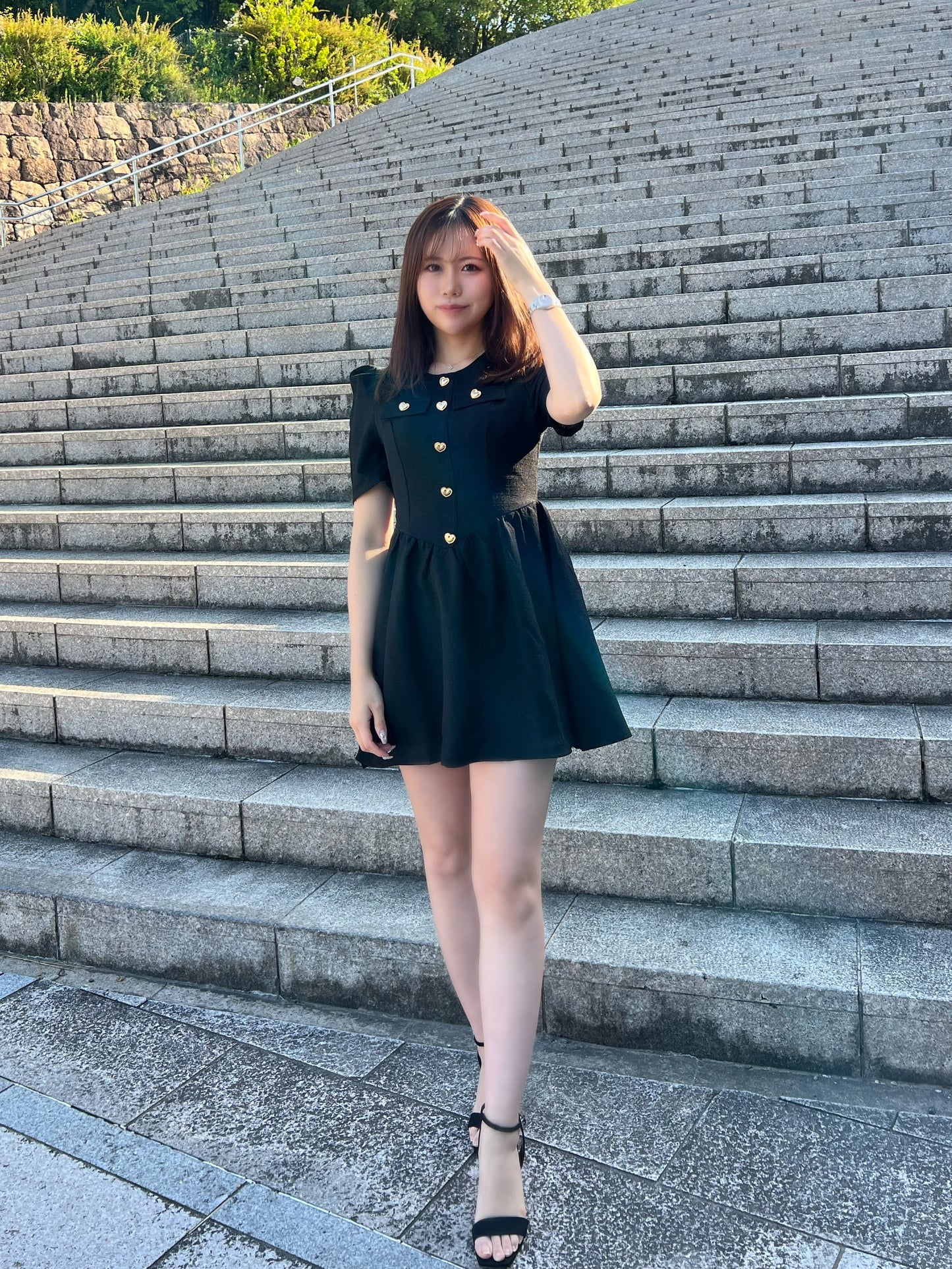 ハートボタンパフスリーブワンピース CPA32001