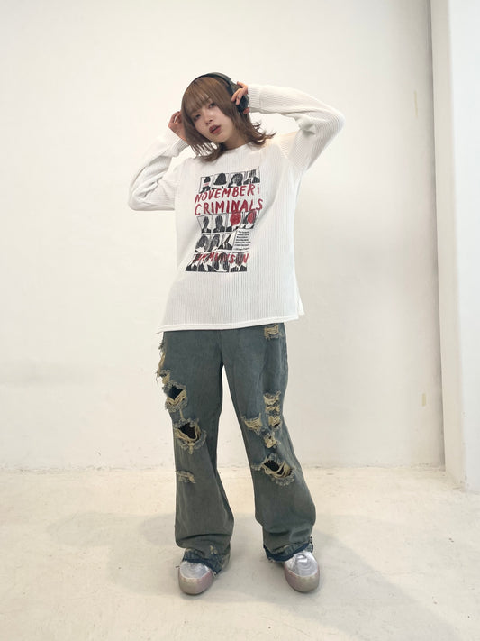 ワイドレッグダメージデニムパンツ DPA20265