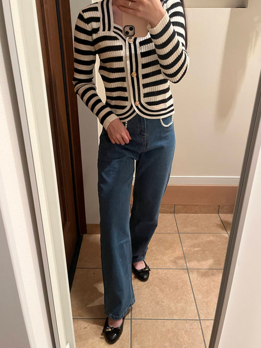 Vネックボーダーカーディガン CPA03092