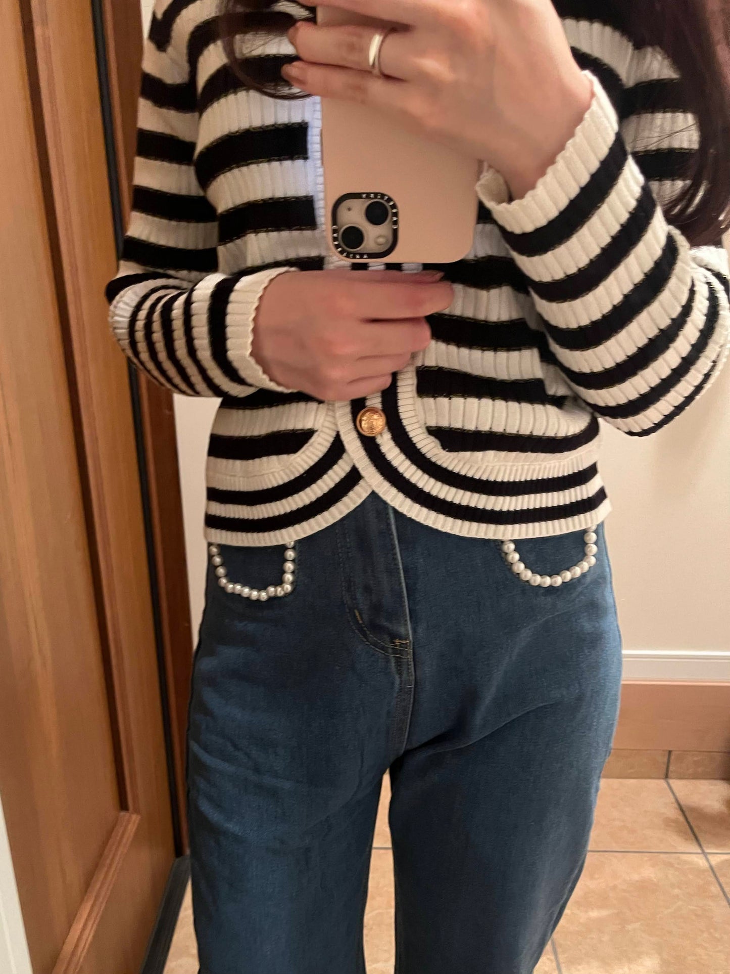 Vネックボーダーカーディガン CPA03092